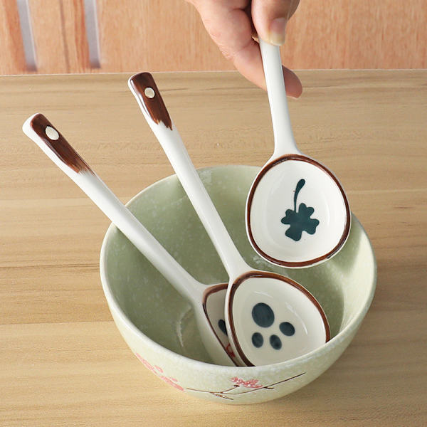Kawaii keramisk soppsked och handmålad kaffedessert Lång Ha C