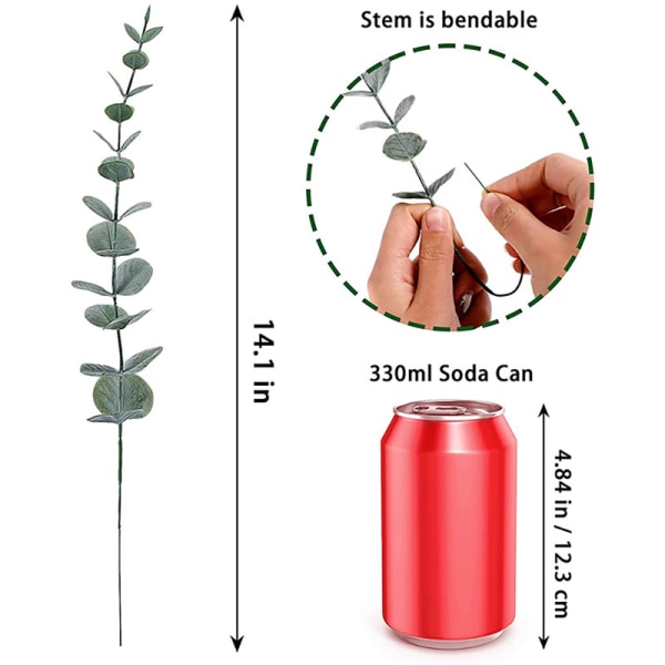12 kpl Keinotekoiset eukalyptuslehdet Eukalyptuksen varret Sisustus kotiin Light green