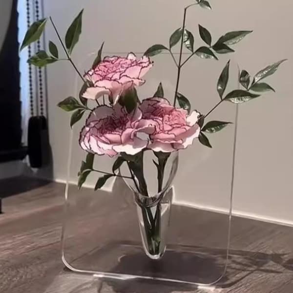 Ramme Blomstervase - Klar Akrylvase til Blomster grey