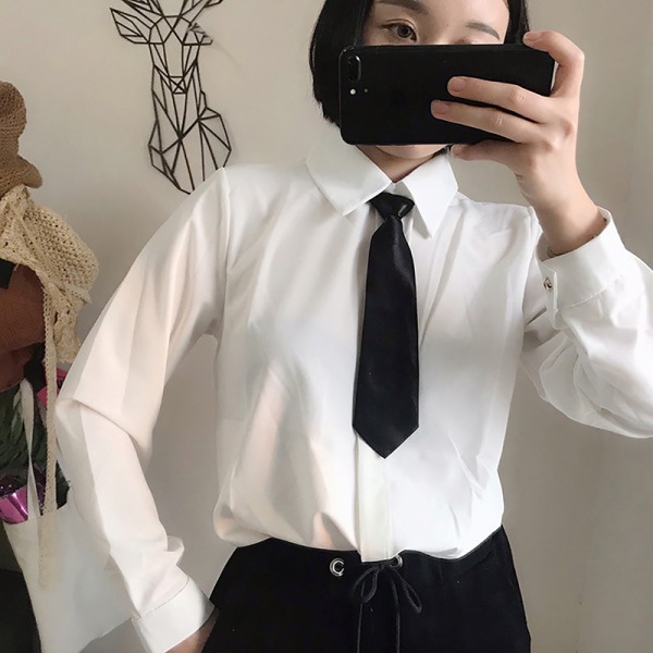 Unisex Black Simple On Tie Säkerhet Dragkedja Uniform Shi 1