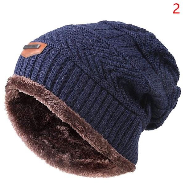 Ny strik fleece tørklæde vinterhue Blød mænd og kvinder Beanie Varm Dark blue B