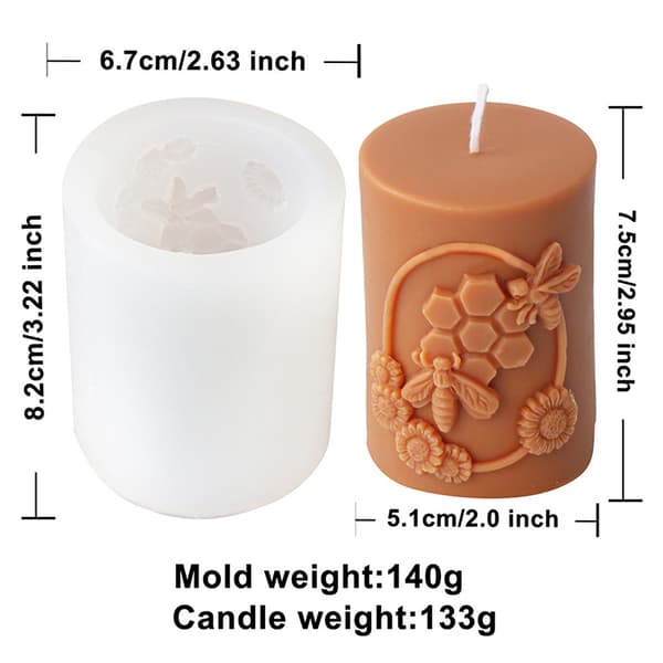 3D-reliefbi cylindrisk ljus silikonform DIY bikakeform D