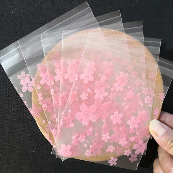 100 stk Plast Transparent gavepose Sakura Candy Cookie Self Ad L