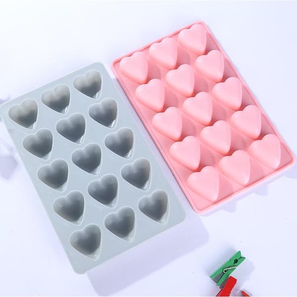 15 hålrum hjärtformad silikonbakform DIY chokladform Pink