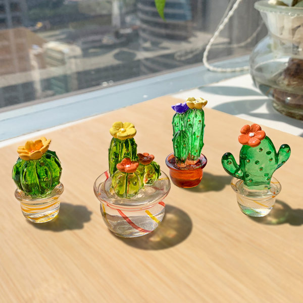 Glaskaktusfigurer Ornament Mini Bonsai Inredning och Miniatyr C