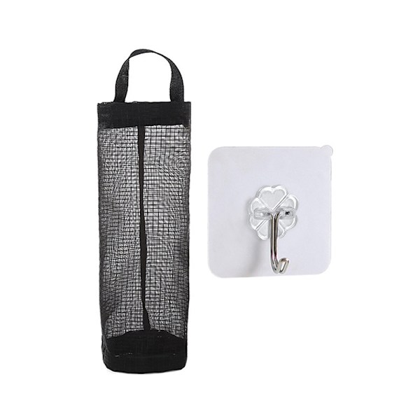 Hjemmekøbmandsposeholder Vægmonteret Mesh-plastikposedispenser T Black