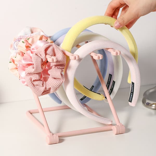 Sammenleggbare plastsmykker display stativer Ring øredobber Hårbånd A Pink
