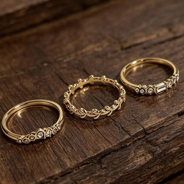 Fine guld stabelbare ringe sæt vintage kvist blad Zircon Stacki B 9