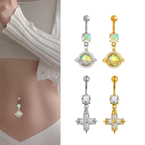Mote Krystall Rhinestone Navlepiercinger Rustfritt Stål S A14