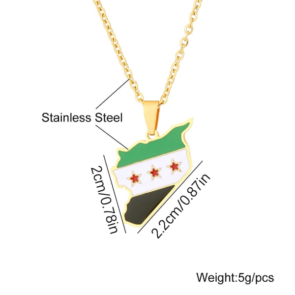 Rostfritt stål Syrien karta flagga hänge halsband mode syriska Silver