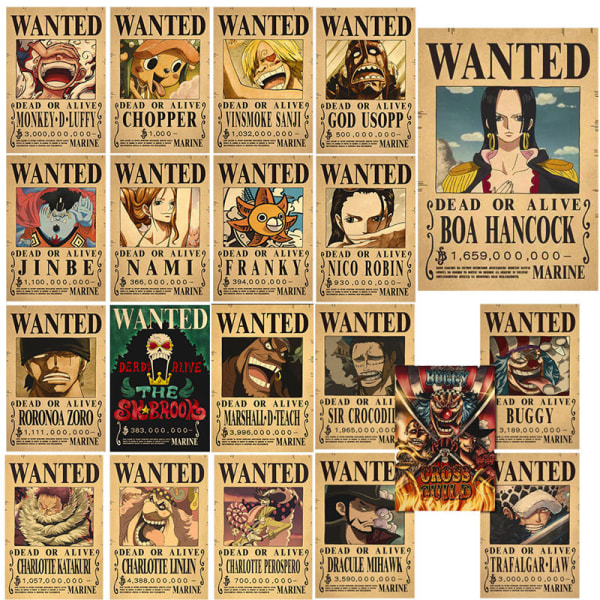Anime Luffy Wanted Bounty Kraft Paper Juliste Koristeellinen maali A15
