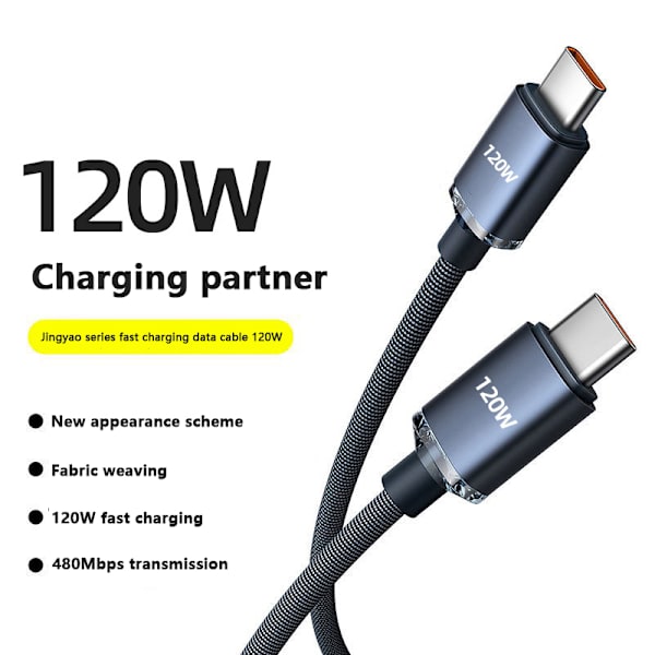120W USB C til Type C-kabel til IPhone 15 Pro Max 13 Oneplus PO Black-2m