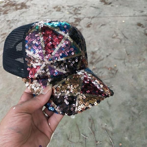 Skinnende farverig paillet baseballkasket åndbar mesh bagside justerbar A2