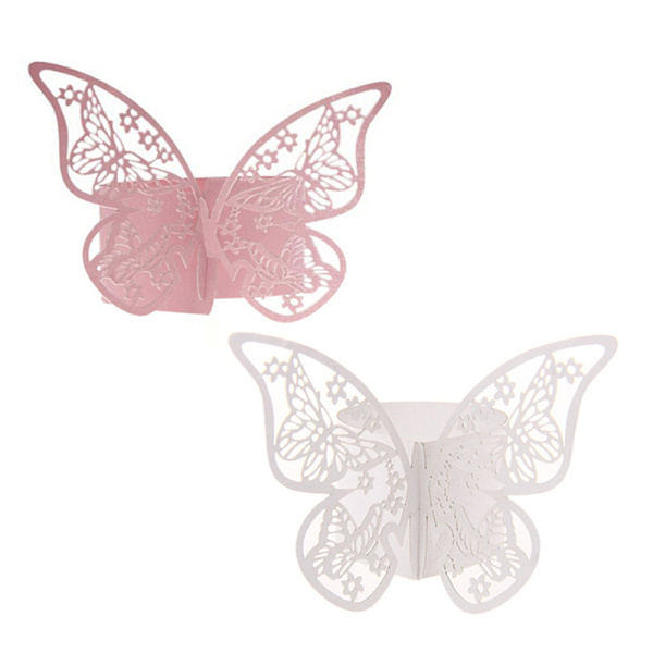 50 st Butterfly Servett Ring Pappershållare Bord Fest Bröllop Fa White