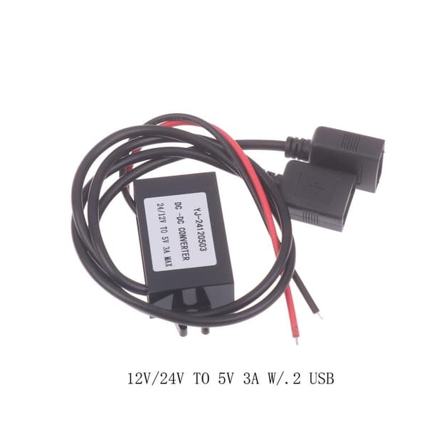 1 stk 12V 24V til 5V 3A bil nedtrappingsomformer spenningsreduserende Dual Square USB