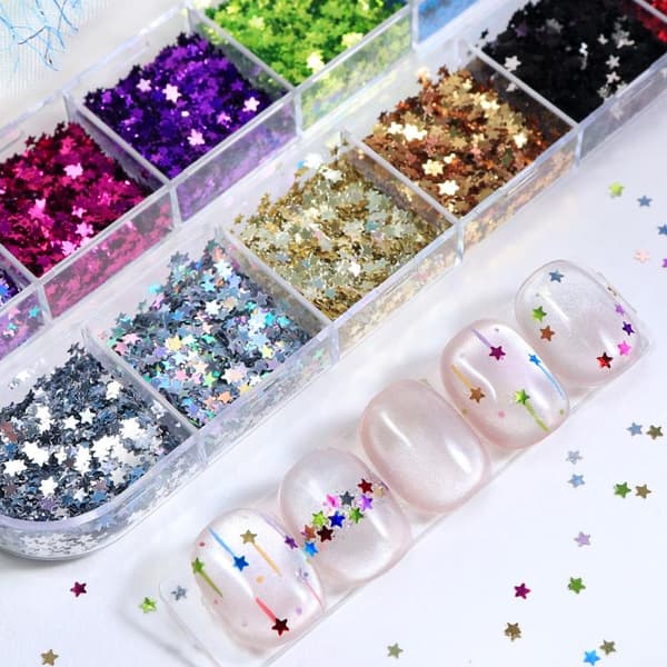Stjerne Glitter Konfetti 12 Gitre/Æske Holografiske Pailletter 3D Negle