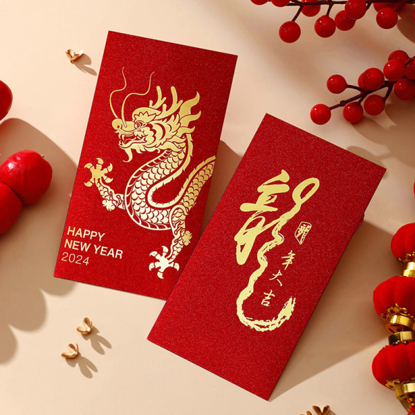 6 kpl punaisia ​​kirjekuoria Dragon Hongbao Lucky Money Gift Envelopes R A11