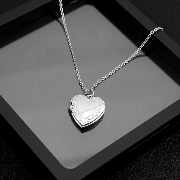 Lille indgraveret hjerte fotoramme vedhæng halskæde hjerte flydende A1
