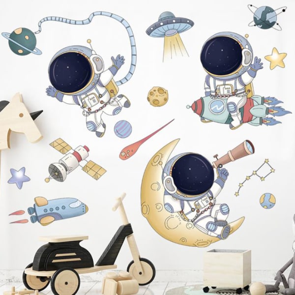 Aftagelige Cartoon Space Astronaut Wall Stickers til børneværelse N
