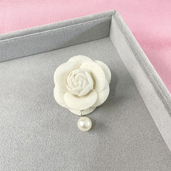 Elegant Luksus Stof Camellia Brocher Flower Badge Pin Vintag Beige