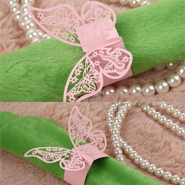 50 st Butterfly Servett Ring Pappershållare Bord Fest Bröllop Fa White