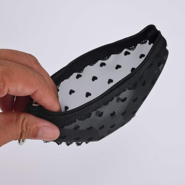 Kosmetikväska i mesh med spetskant, transparent design och bärbar A2