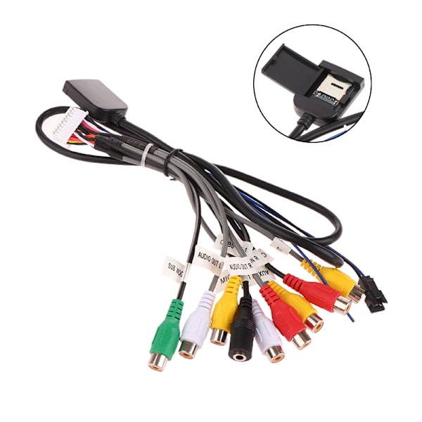 Bilradiokabel 20-pin RCA-udgang AUX ledningsnet Ledningstilslutning 8 Head w/Card Slot