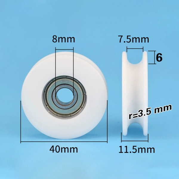 8*40*11,5MM POM Line Vajer Remskiva Lagerrulle Vit U Gr