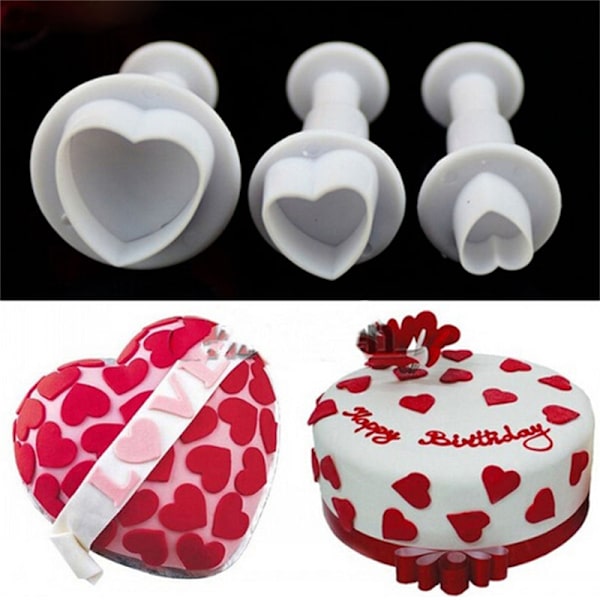 3 Stk/sett DIY Bakeform Hjerteform Kake Sjokolade Sukker Deco