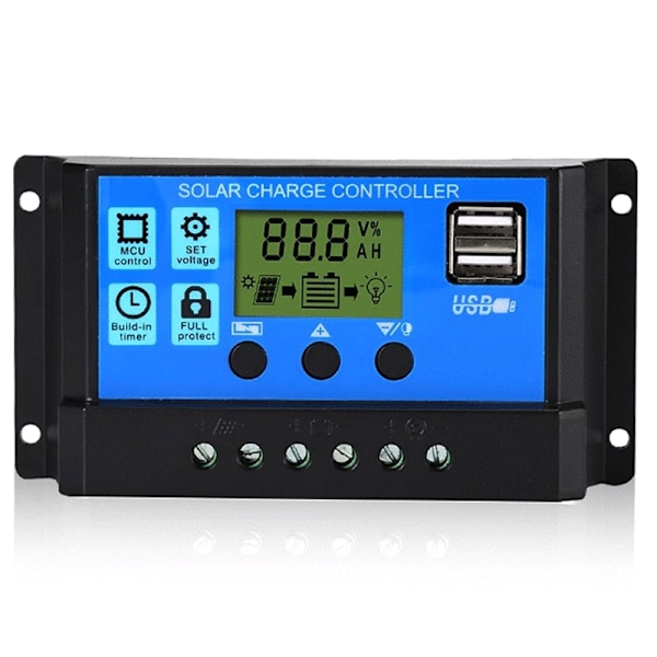 Solar PV ladekontroller 30A/20A/10A 12V 24V med LCD-skjerm 30A