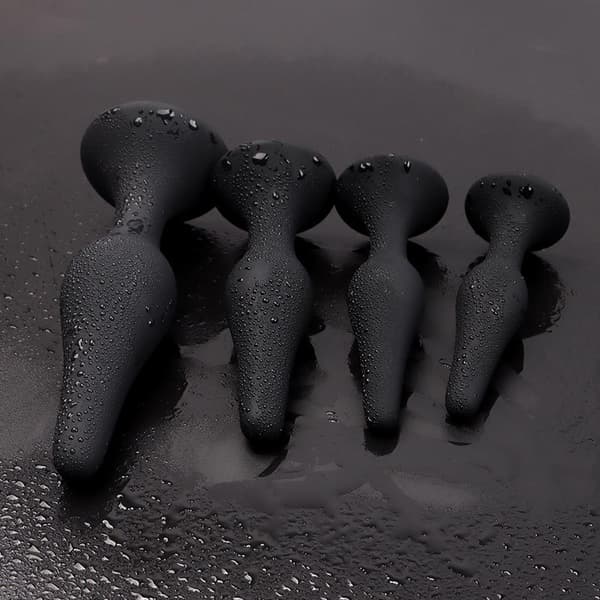 1 st silikon analplugg med sugkopp vuxenpärlor Black Medium