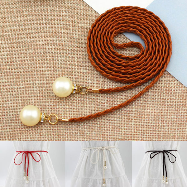 Creative tynne PU-belte-simulerte perlebelter Brown