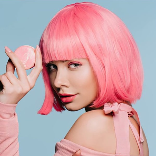 Barbie Pink Peruukki Lyhyt Suorat Bob Hiukset Korkean lämpötilan kuitu