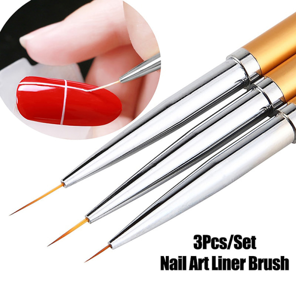 3 stk Nail Art-penn Stipping Maling Tegning Uv Gel Liner Brush D