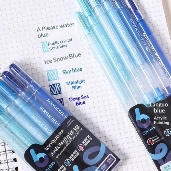 1 sæt 6 farver akrylmaling håndbogspenne gelpen skrive M A4