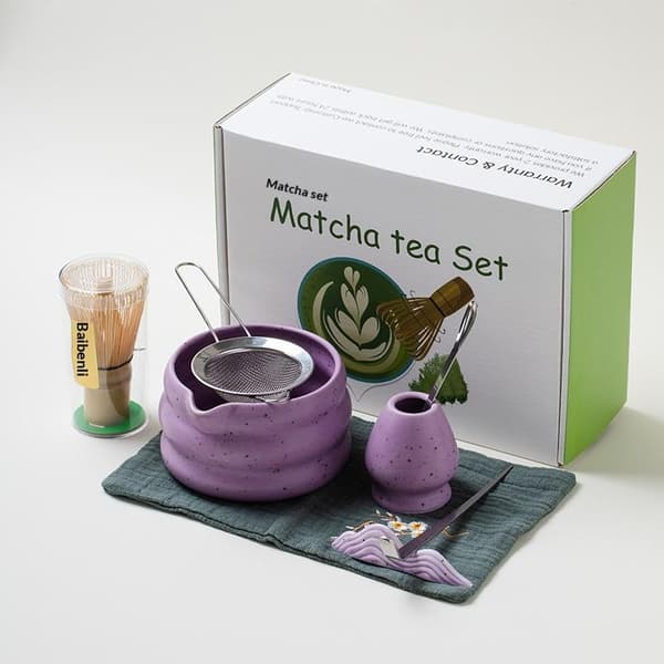 Bambu Matcha Vispset Matcha Visp Visphållare Traditionell T Purple 8Pcs