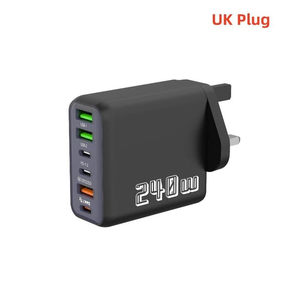 1 stk 6-porters USB C PD-lader 240W hurtiglading 3.0 Type C USB A6