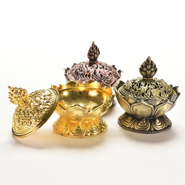 Tibet Saml bronze lovende Lotus Shape Statue Box Røgelse Red copper