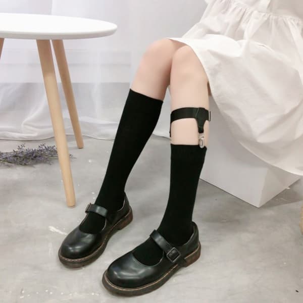Kvinder Sexet Punk Goth PU læder elastisk strømpebånd Lårring C Plastic double clamp