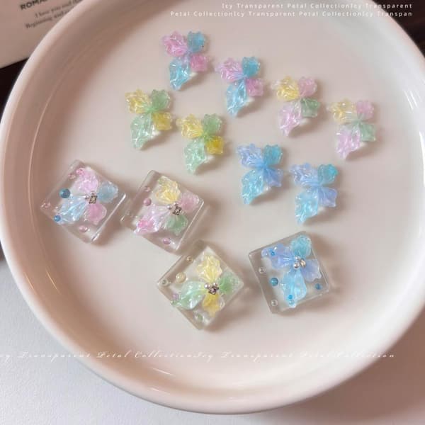 20 stk 3D Gradient Pastell Blomst Neglepynt Krystalltekstur For A3
