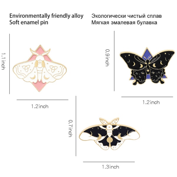 3 Stk Moth Butterfly Emalje Pins Fase Brosje