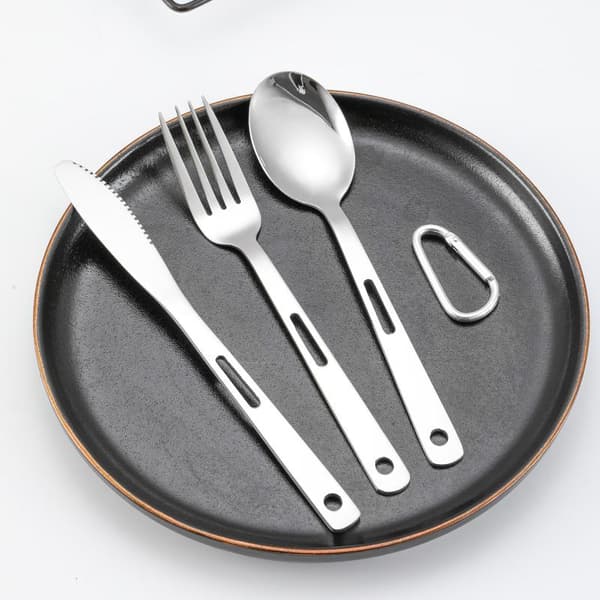 3 st 430 bestick i rostfritt stål med karbinhake utomhuscamping Gray