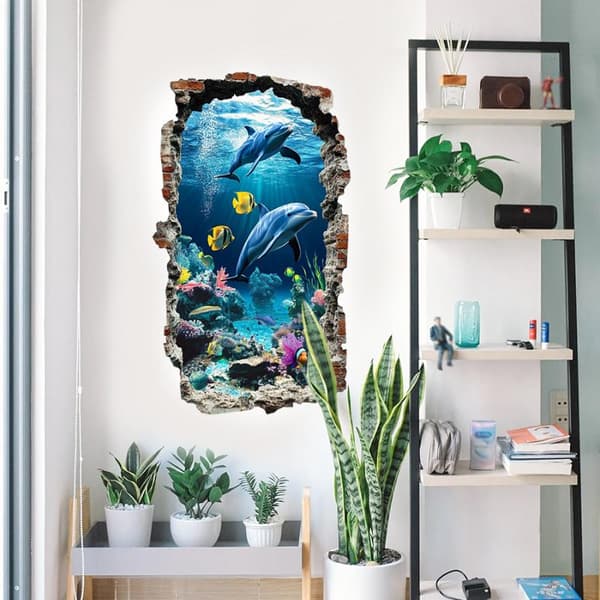 3D-seinätarra Ocean World Itsekiinnittyvä tarra puolimatta PVC