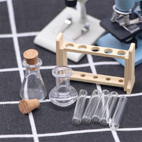 1Set 1:12 Dollhouse Miniature Test Tube Measuring Cup with Rack La A 1Set