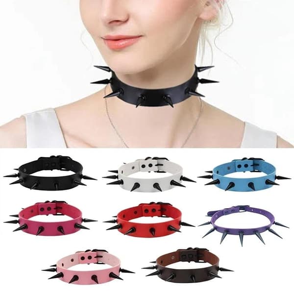 Överdriven gotisk spikad chokerhalsband för kvinnor i PU-läder White