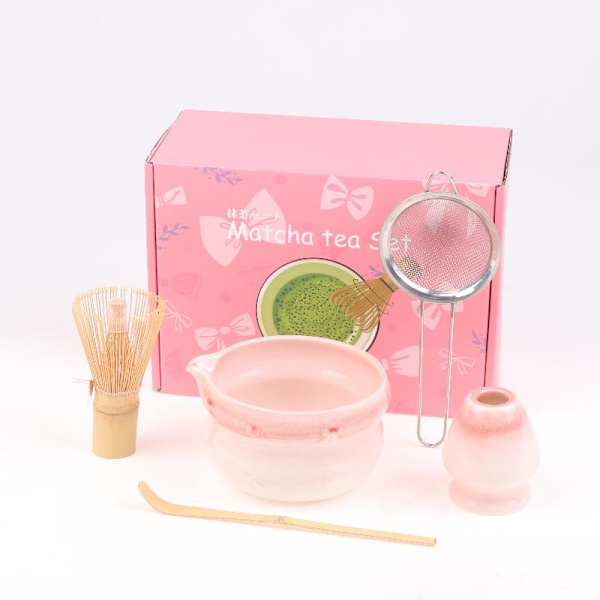 5 delar bambu Matcha-vispset Chasen Chashaku Matcha-visp Te Purple