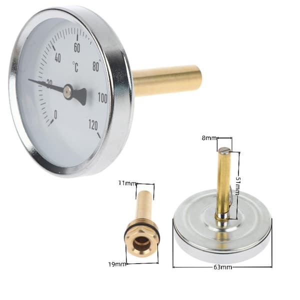 1 stk bimetalltermometer med kobberkappe 120°C vanntemperatur