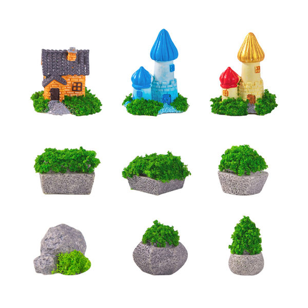 Mini Moss Landskabsarkitektur Hus Figur Håndværk Miniaturer Hjem Dec A10