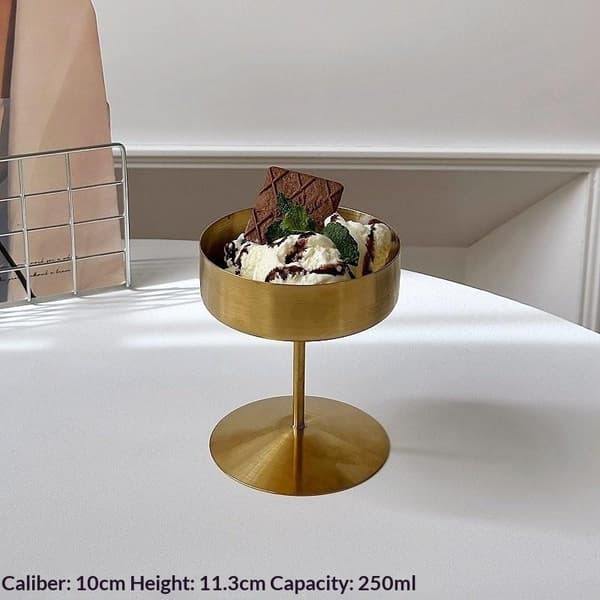 304 Rostfritt Stål Retro Högfots Dessertkopp Lyxig Glass Silver S