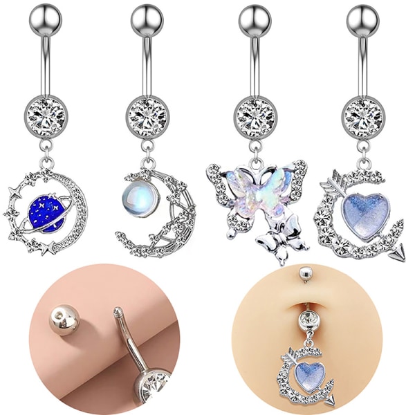 Heart Moon Dangle Nappisormukset Napa Barbell Ring Body Je A6